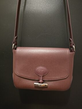 Longchamp Plum Textured Leather Crossbody with Silver-Tone Clasp